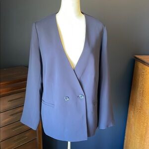 NWT Talbots Double-Breasted Navy Blue Collarless Jacket Blazer